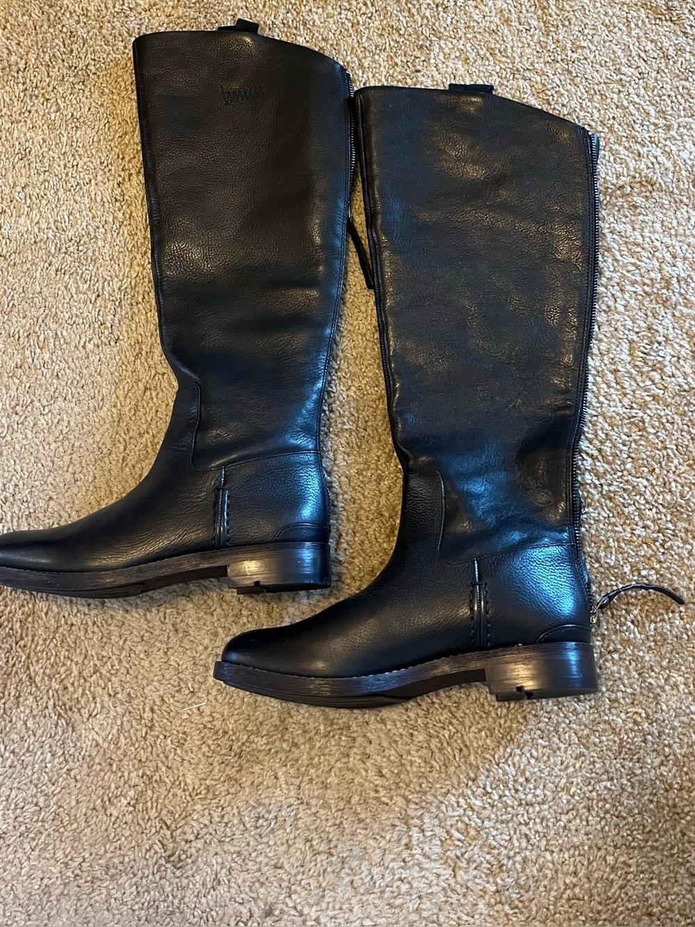 Franco Sarto Classic Black Leather Knee-High Riding Boots - Women's